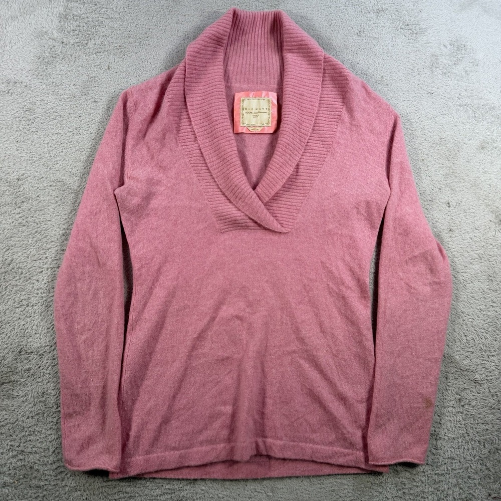 Old Navy Sweater Womens Medium Pink 100% Cashmere Shawl Collar Pullover Soft